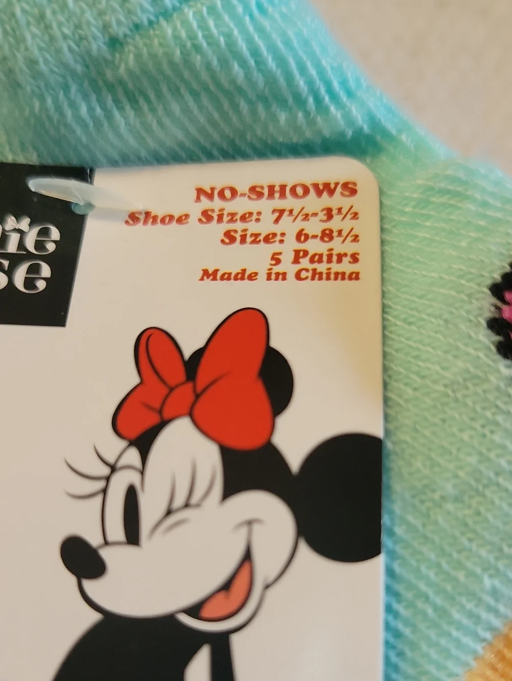 NWT Disney Minnie Mouse No Show Socks Sz 6-8 1/2 Rainbow Colors  5 Pk
